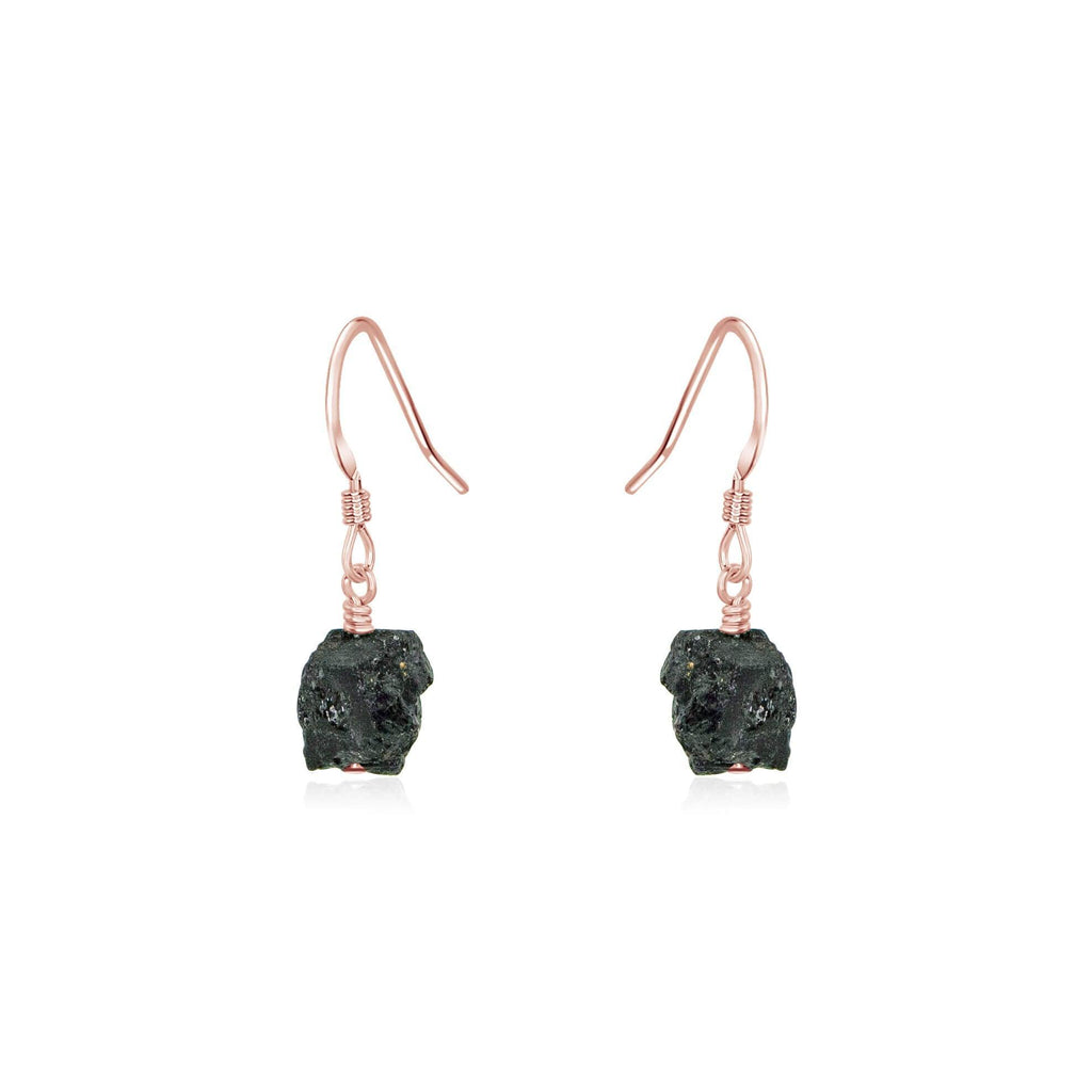 Raw Black Tourmaline Crystal Dangle Drop Earrings - Raw Black Tourmaline Crystal Dangle Drop Earrings - 14k Rose Gold Fill - Luna Tide Handmade Crystal Jewellery