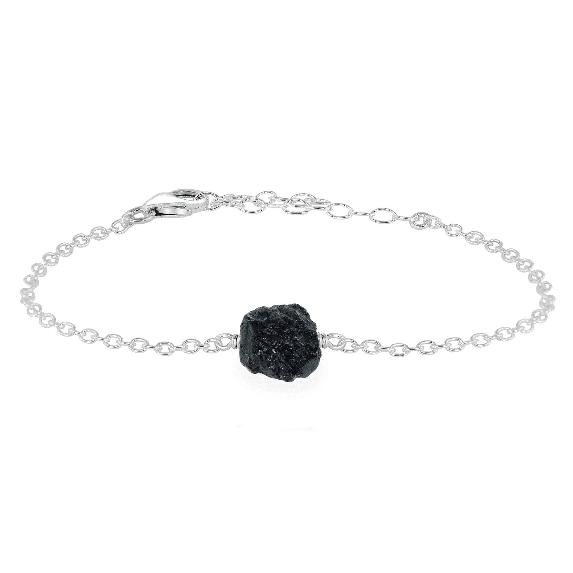 Raw Black Tourmaline Crystal Nugget Bracelet - Raw Black Tourmaline Crystal Nugget Bracelet - Sterling Silver - Luna Tide Handmade Crystal Jewellery