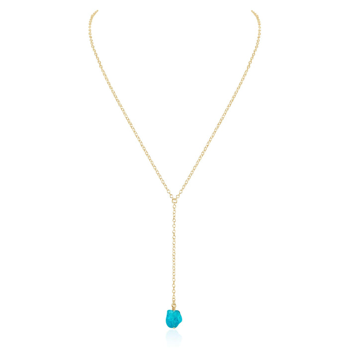 Raw Blue Apatite Crystal Lariat Necklace - Raw Blue Apatite Crystal Lariat Necklace - 14k Gold Fill - Luna Tide Handmade Crystal Jewellery