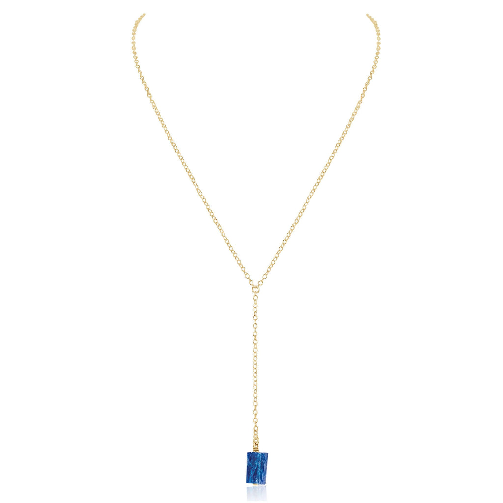 Raw Blue Kyanite Crystal Lariat Necklace - Raw Blue Kyanite Crystal Lariat Necklace - 14k Gold Fill - Luna Tide Handmade Crystal Jewellery