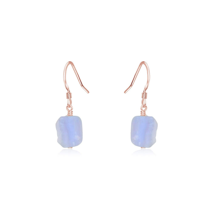 Raw Blue Lace Agate Crystal Dangle Drop Earrings - Raw Blue Lace Agate Crystal Dangle Drop Earrings - 14k Rose Gold Fill - Luna Tide Handmade Crystal Jewellery