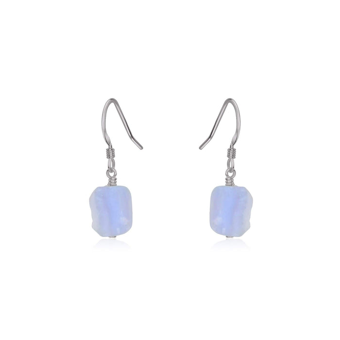 Raw Blue Lace Agate Crystal Dangle Drop Earrings - Raw Blue Lace Agate Crystal Dangle Drop Earrings - Stainless Steel - Luna Tide Handmade Crystal Jewellery