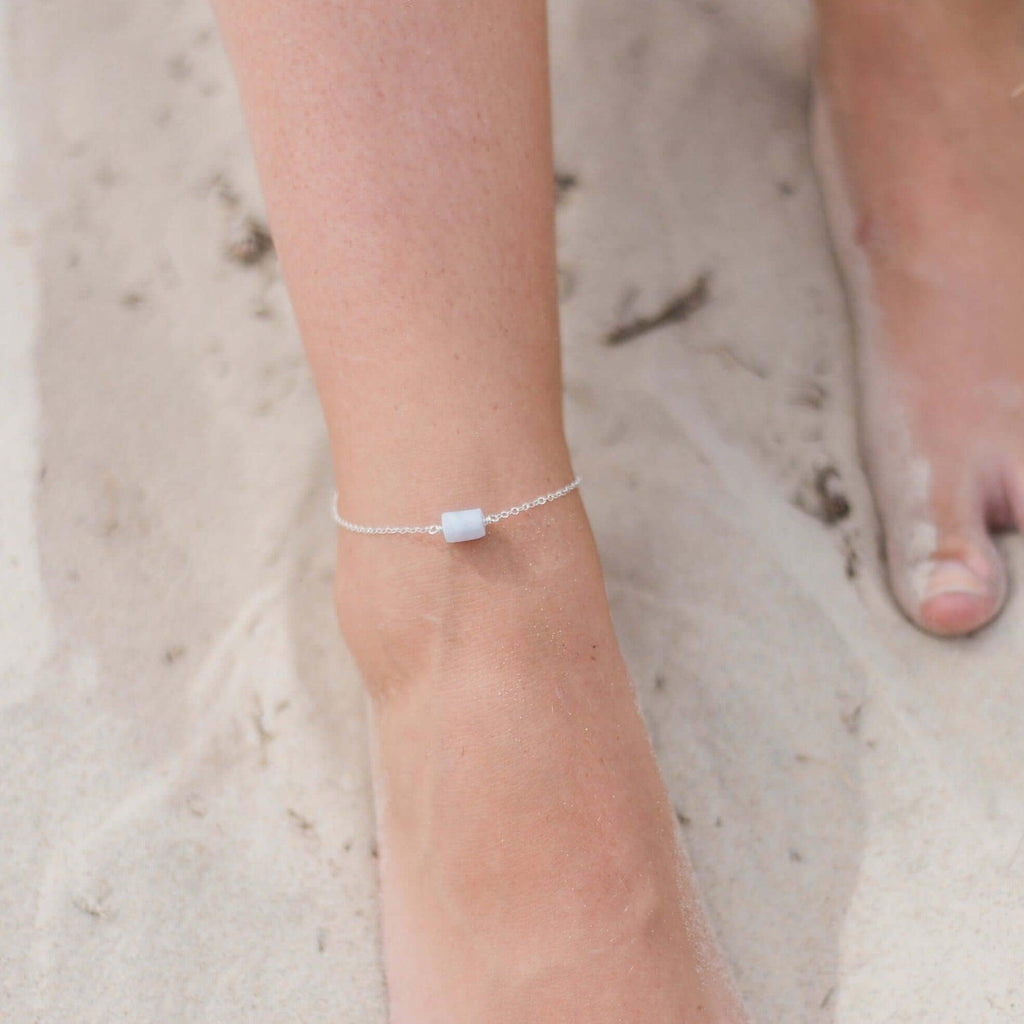 Raw Blue Lace Agate Crystal Nugget Anklet - Raw Blue Lace Agate Crystal Nugget Anklet - 14k Gold Fill - Luna Tide Handmade Crystal Jewellery