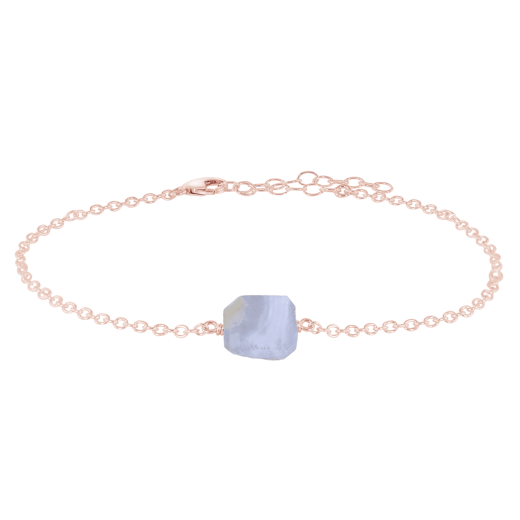 Raw Blue Lace Agate Crystal Nugget Anklet - Raw Blue Lace Agate Crystal Nugget Anklet - 14k Rose Gold Fill - Luna Tide Handmade Crystal Jewellery