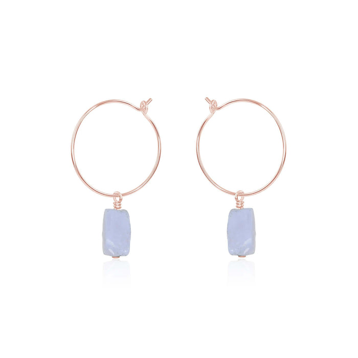 Raw Blue Lace Agate Gemstone Dangle Hoop Earrings - Raw Blue Lace Agate Gemstone Dangle Hoop Earrings - 14k Rose Gold Fill - Luna Tide Handmade Crystal Jewellery
