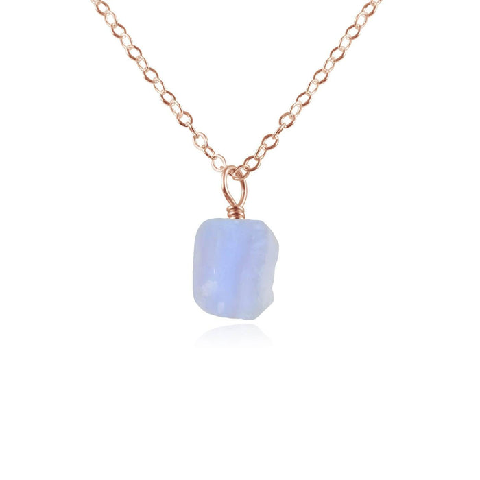 Raw Blue Lace Agate Natural Crystal Pendant Necklace - Raw Blue Lace Agate Natural Crystal Pendant Necklace - 14k Rose Gold Fill / Cable - Luna Tide Handmade Crystal Jewellery