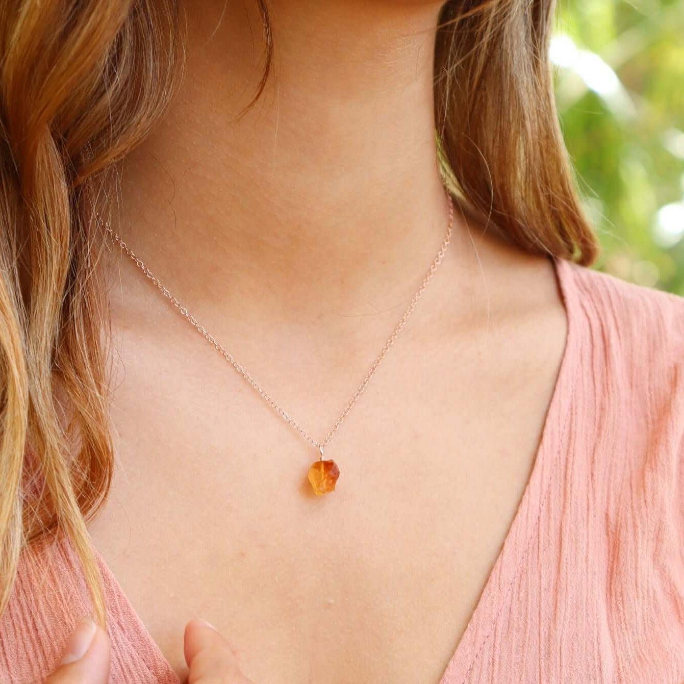 Raw Citrine Natural Crystal Pendant Necklace - Raw Citrine Natural Crystal Pendant Necklace - 14k Gold Fill / Satellite - Luna Tide Handmade Crystal Jewellery