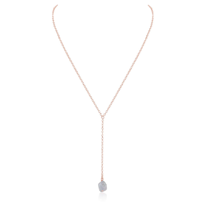 Raw Clear Quartz Crystal Lariat Necklace - Raw Clear Quartz Crystal Lariat Necklace - 14k Rose Gold Fill - Luna Tide Handmade Crystal Jewellery