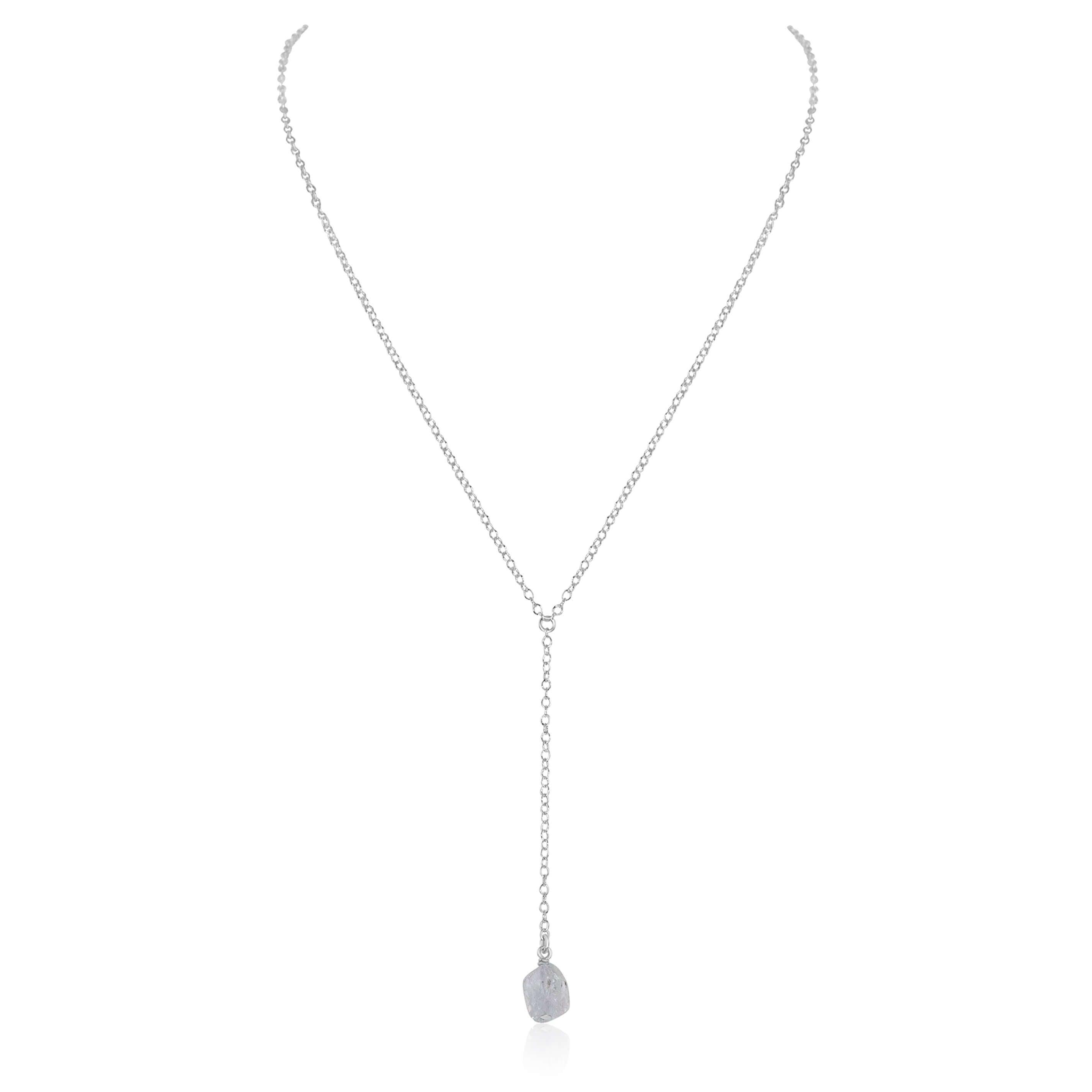 Raw Clear Quartz Crystal Lariat Necklace - Raw Clear Quartz Crystal Lariat Necklace - Sterling Silver - Luna Tide Handmade Crystal Jewellery
