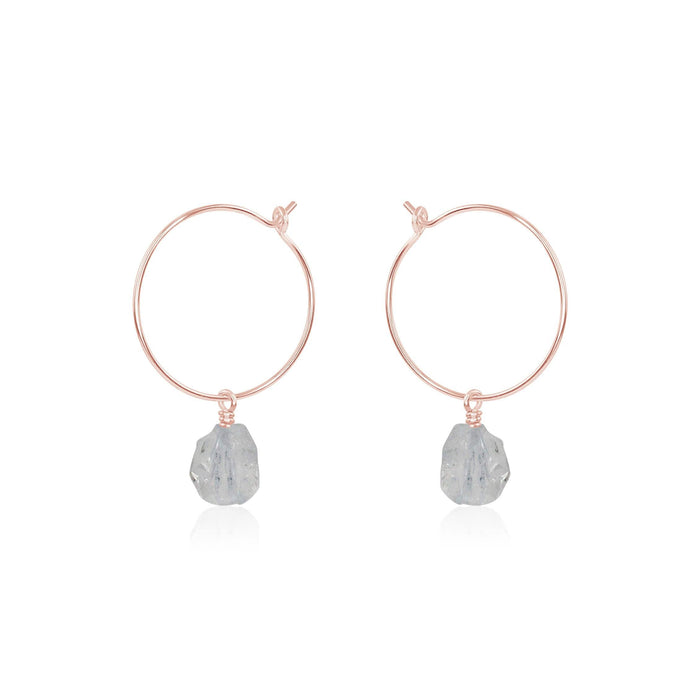 Raw Crystal Quartz Gemstone Dangle Hoop Earrings - Raw Crystal Quartz Gemstone Dangle Hoop Earrings - 14k Rose Gold Fill - Luna Tide Handmade Crystal Jewellery