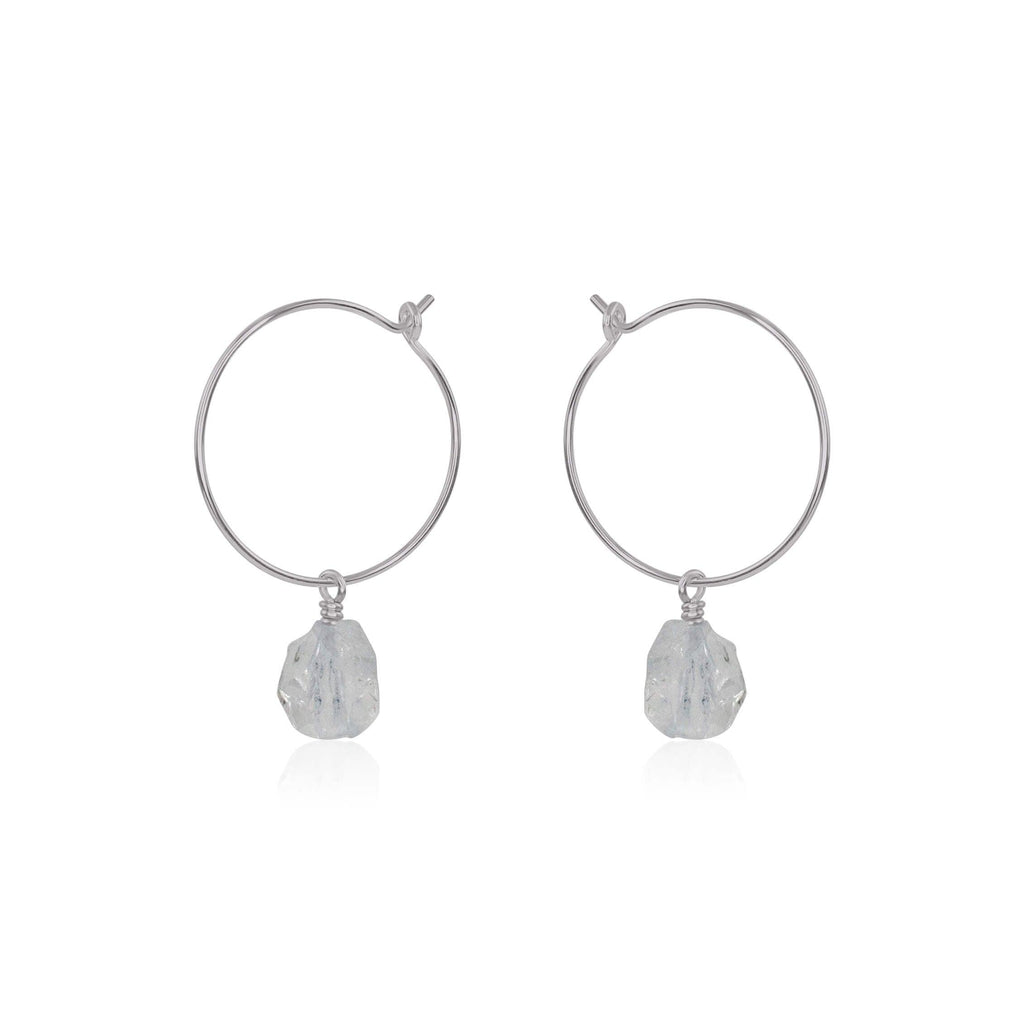 Raw Crystal Quartz Gemstone Dangle Hoop Earrings - Raw Crystal Quartz Gemstone Dangle Hoop Earrings - Stainless Steel - Luna Tide Handmade Crystal Jewellery