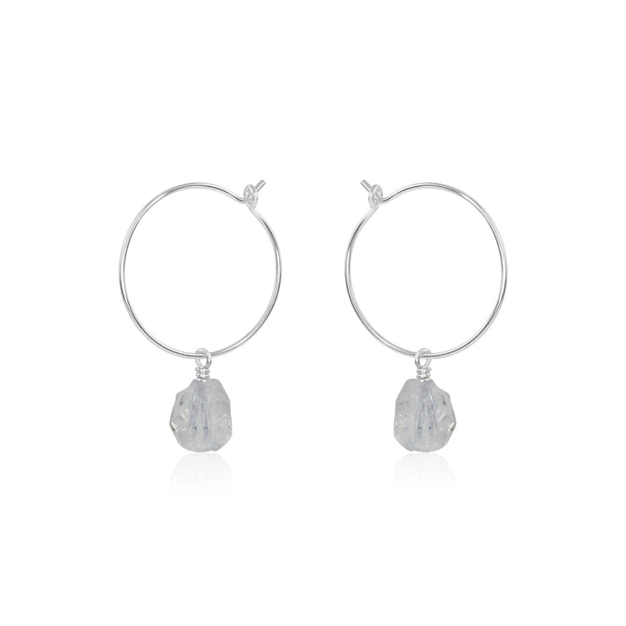 Raw Crystal Quartz Gemstone Dangle Hoop Earrings - Raw Crystal Quartz Gemstone Dangle Hoop Earrings - Sterling Silver - Luna Tide Handmade Crystal Jewellery