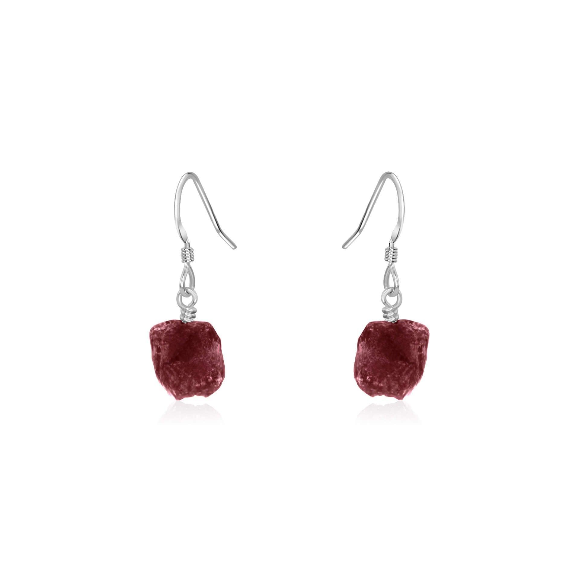 Raw Earth Red Ruby Crystal Dangle Drop Earrings - Raw Earth Red Ruby Crystal Dangle Drop Earrings - Sterling Silver - Luna Tide Handmade Crystal Jewellery
