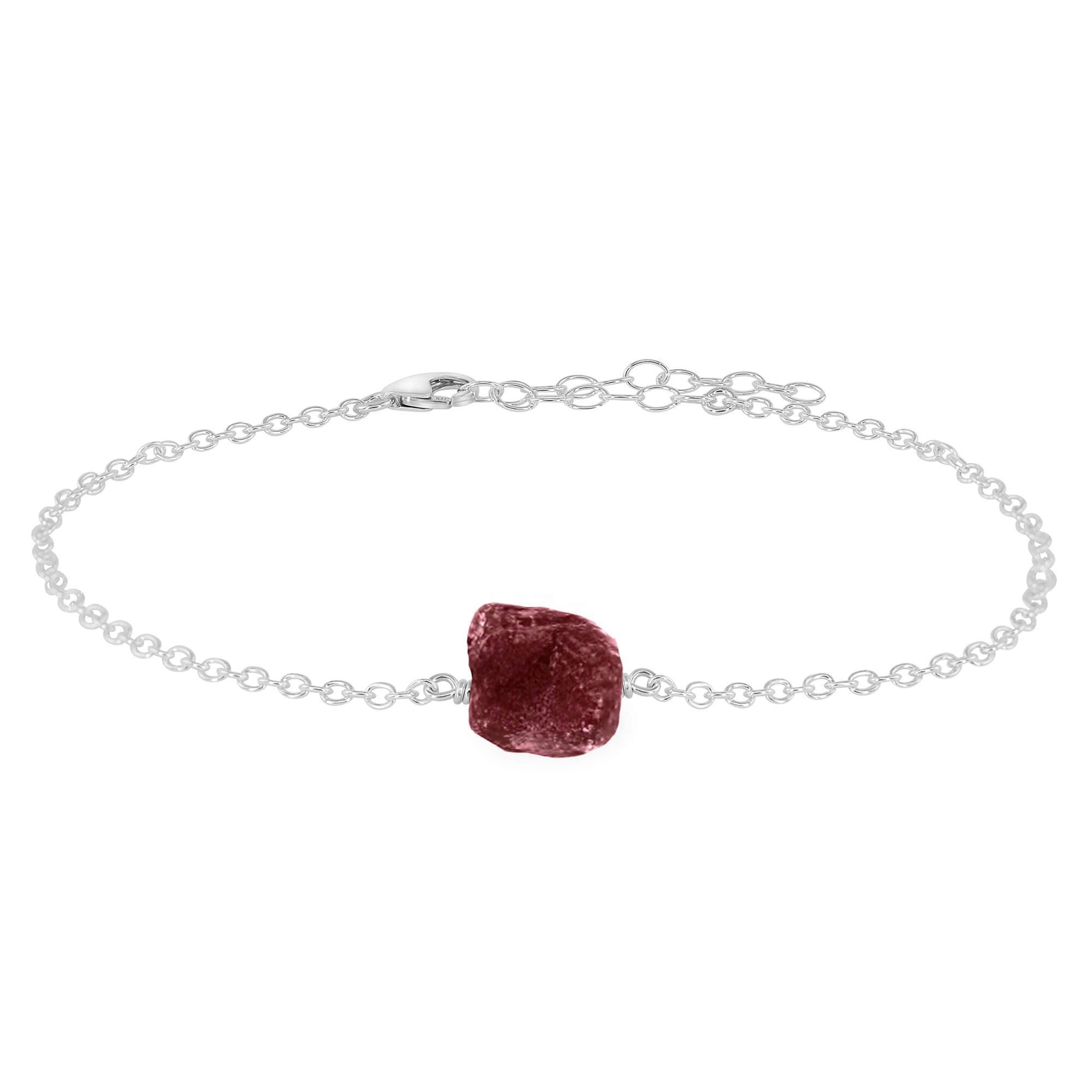Raw Earth Red Ruby Crystal Nugget Anklet - Raw Earth Red Ruby Crystal Nugget Anklet - Sterling Silver - Luna Tide Handmade Crystal Jewellery