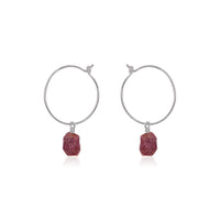 Raw Nugget Hoop Earrings - Ruby - Stainless Steel - Luna Tide Handmade Jewellery