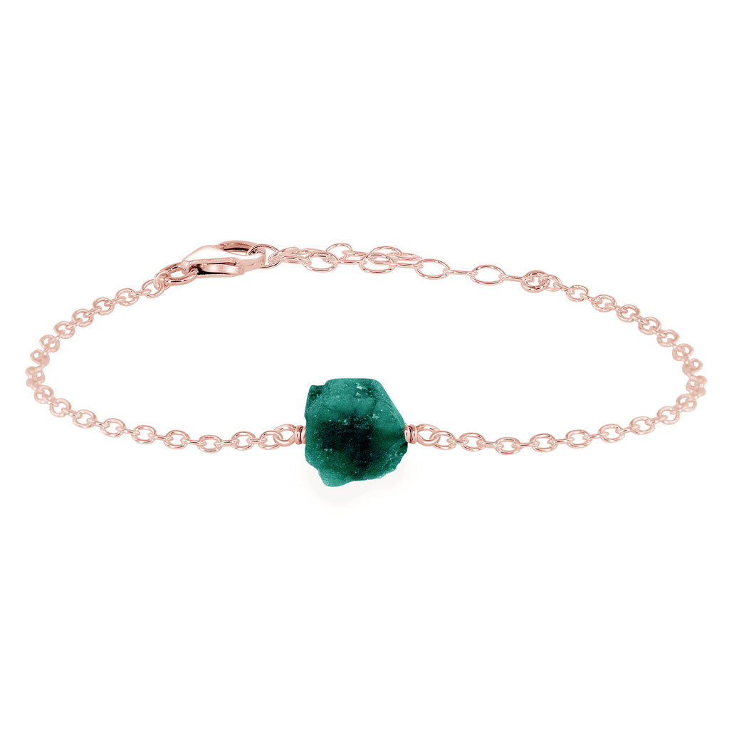 Raw Emerald Crystal Nugget Bracelet - Raw Emerald Crystal Nugget Bracelet - 14k Rose Gold Fill - Luna Tide Handmade Crystal Jewellery