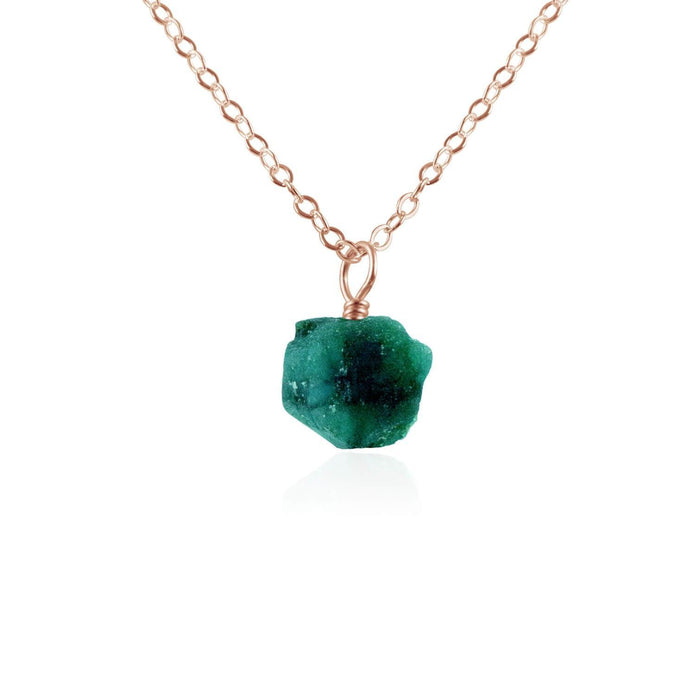 Raw Emerald Natural Crystal Pendant Necklace - Raw Emerald Natural Crystal Pendant Necklace - 14k Rose Gold Fill / Cable - Luna Tide Handmade Crystal Jewellery