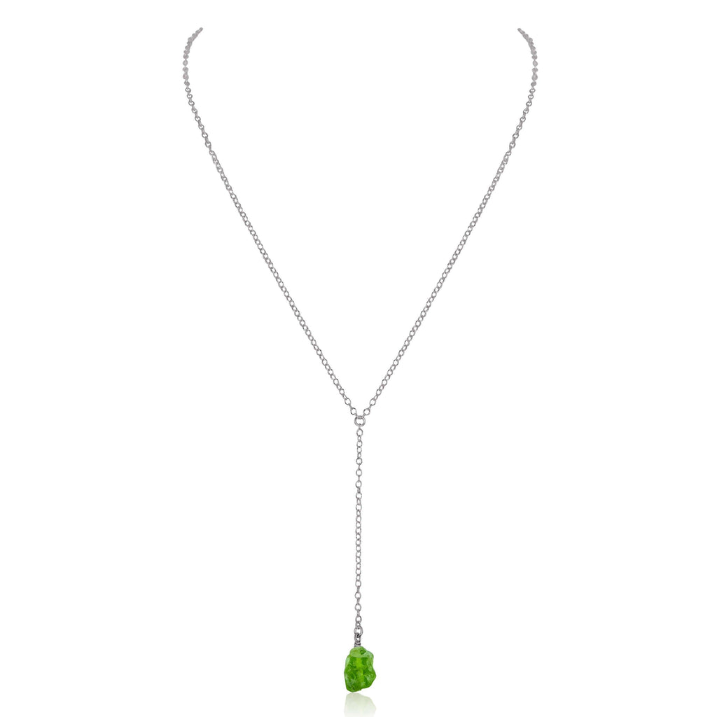 Raw Green Peridot Crystal Lariat Necklace - Raw Green Peridot Crystal Lariat Necklace - Stainless Steel - Luna Tide Handmade Crystal Jewellery