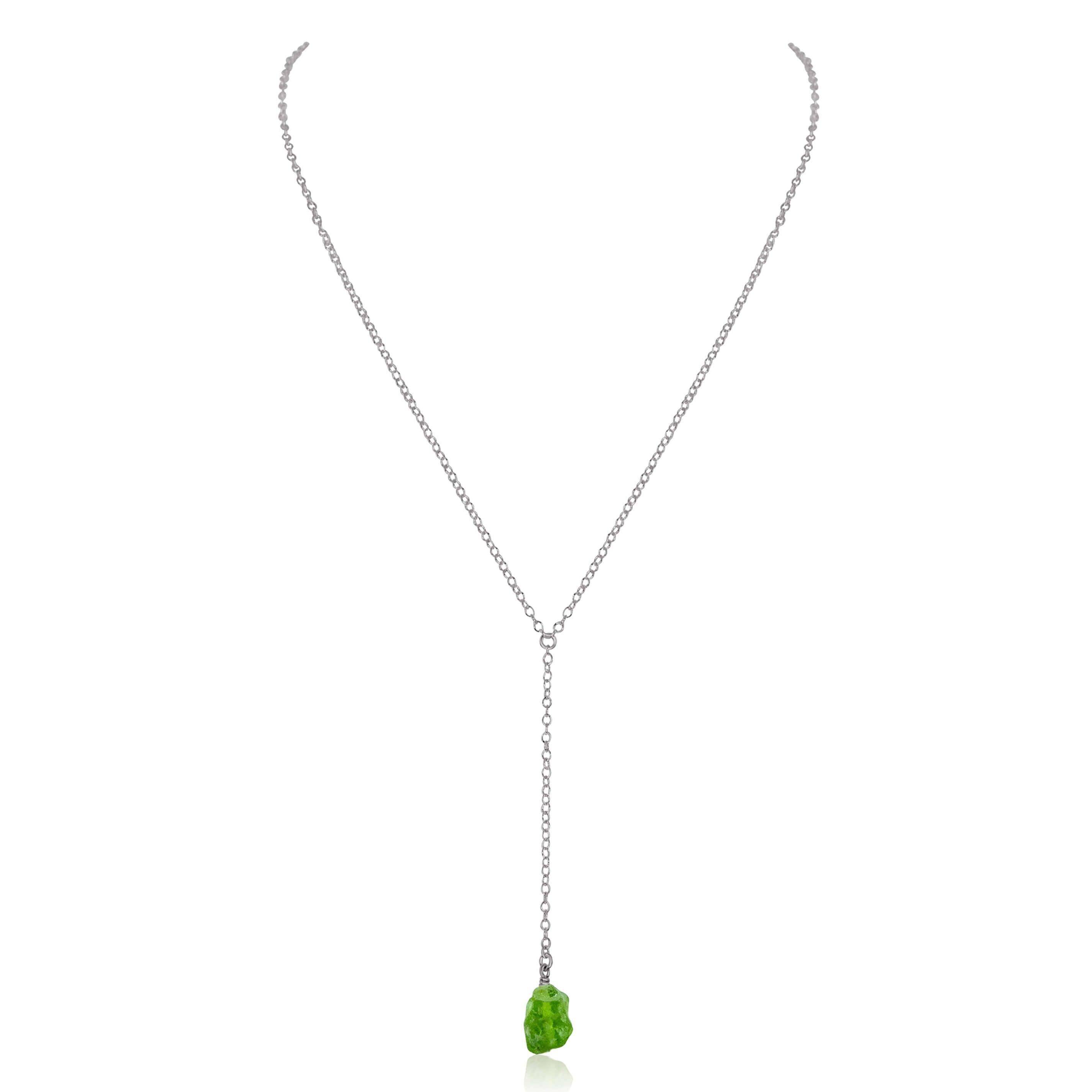 Raw Green Peridot Crystal Lariat Necklace - Raw Green Peridot Crystal Lariat Necklace - Stainless Steel - Luna Tide Handmade Crystal Jewellery
