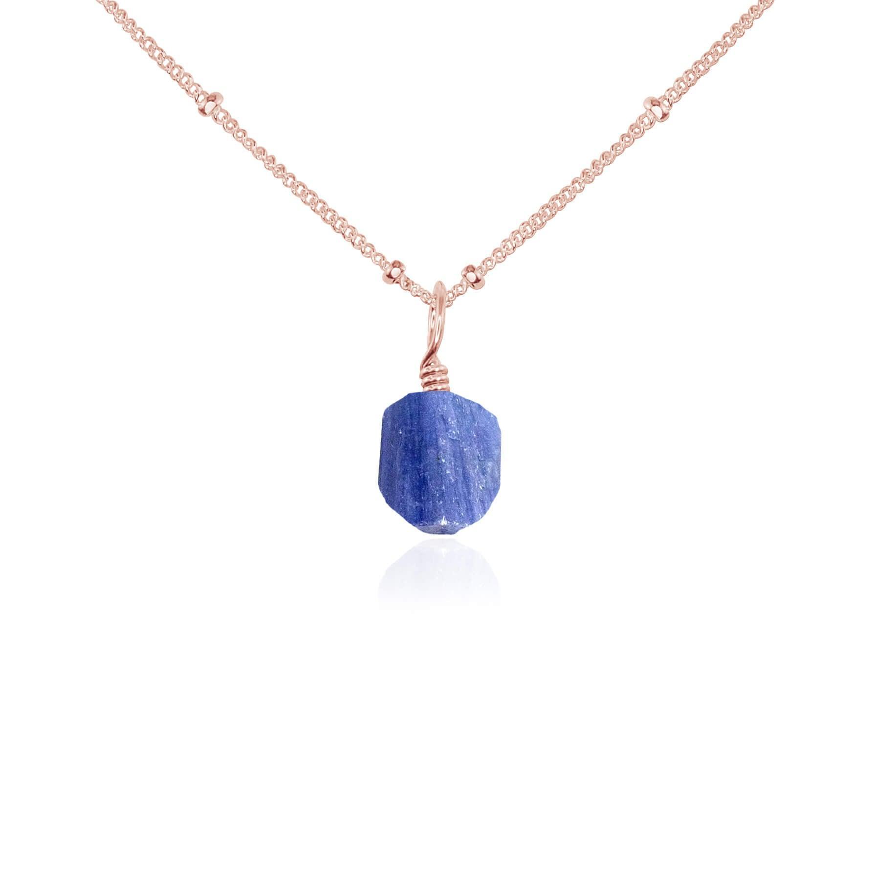 Raw Kyanite Natural Crystal Pendant Necklace - Raw Kyanite Natural Crystal Pendant Necklace - 14k Rose Gold Fill / Satellite - Luna Tide Handmade Crystal Jewellery