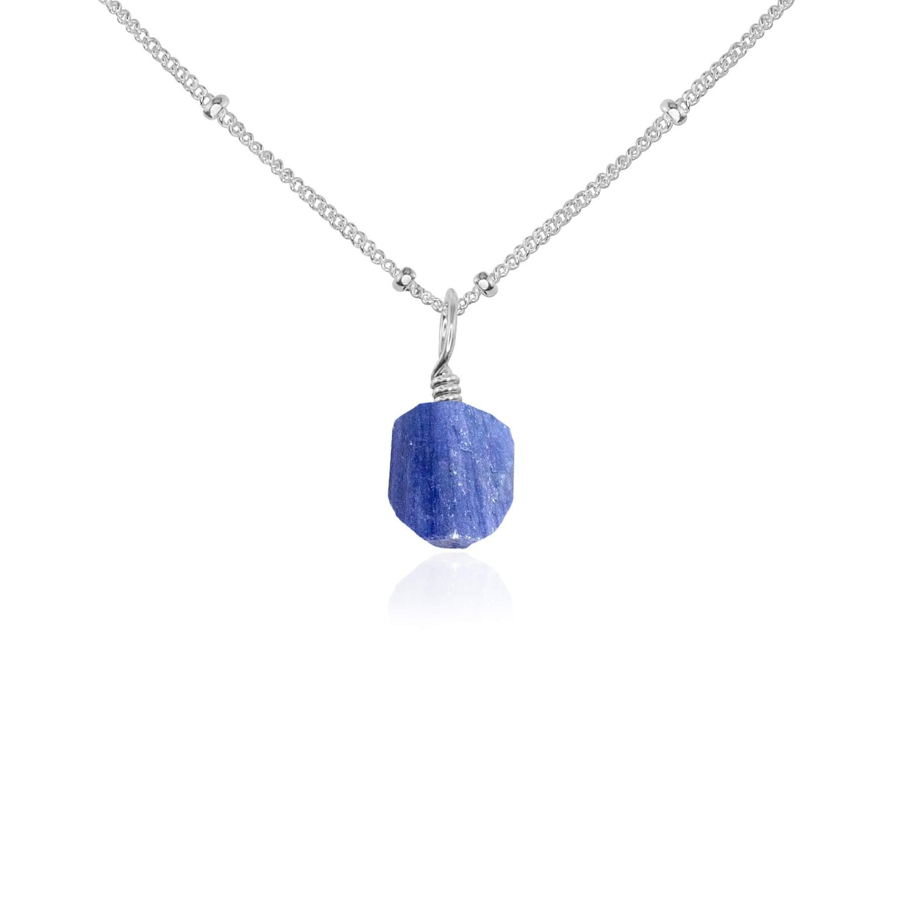 Raw Kyanite Natural Crystal Pendant Necklace - Raw Kyanite Natural Crystal Pendant Necklace - Sterling Silver / Satellite - Luna Tide Handmade Crystal Jewellery