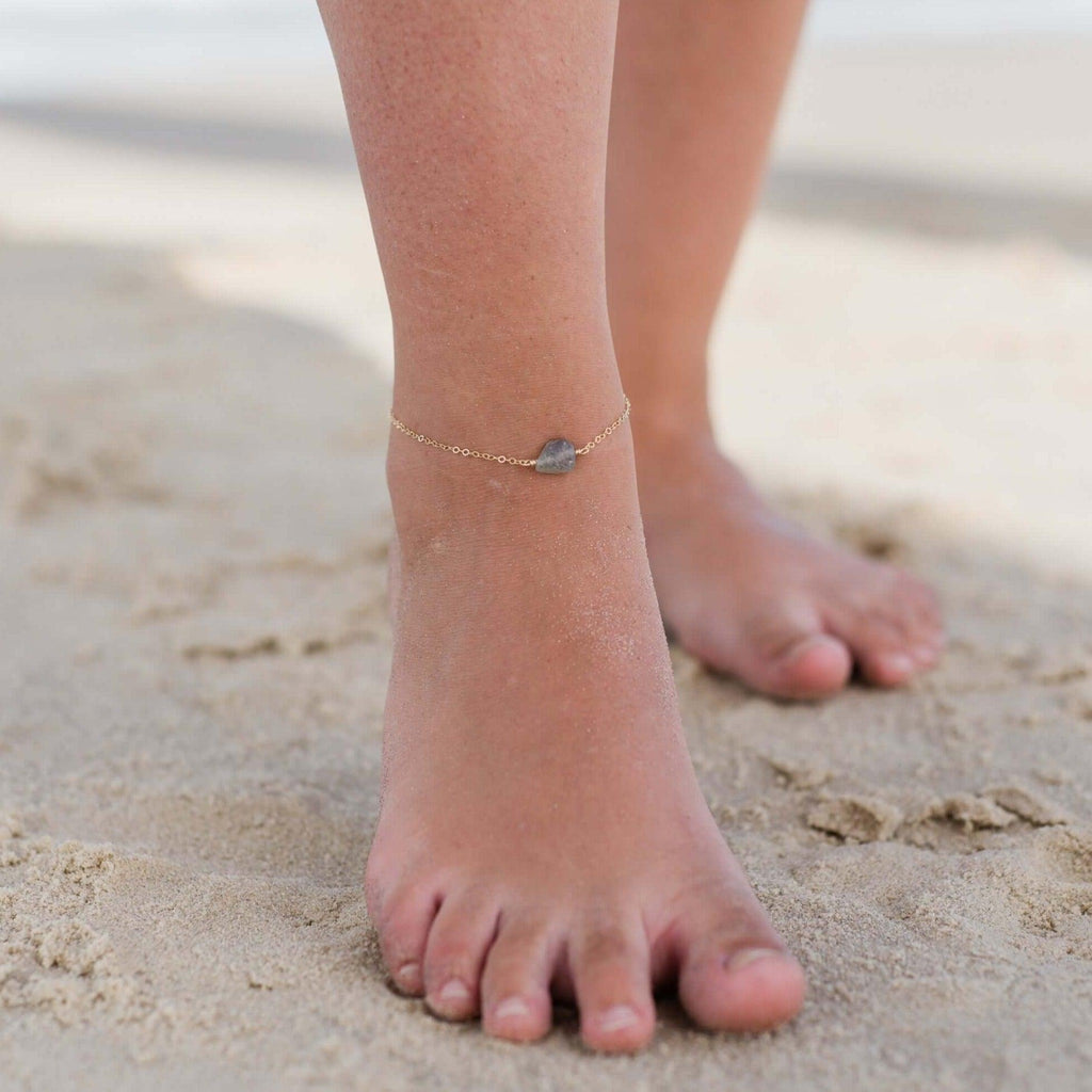 Raw Labradorite Crystal Nugget Anklet - Raw Labradorite Crystal Nugget Anklet - Sterling Silver - Luna Tide Handmade Crystal Jewellery