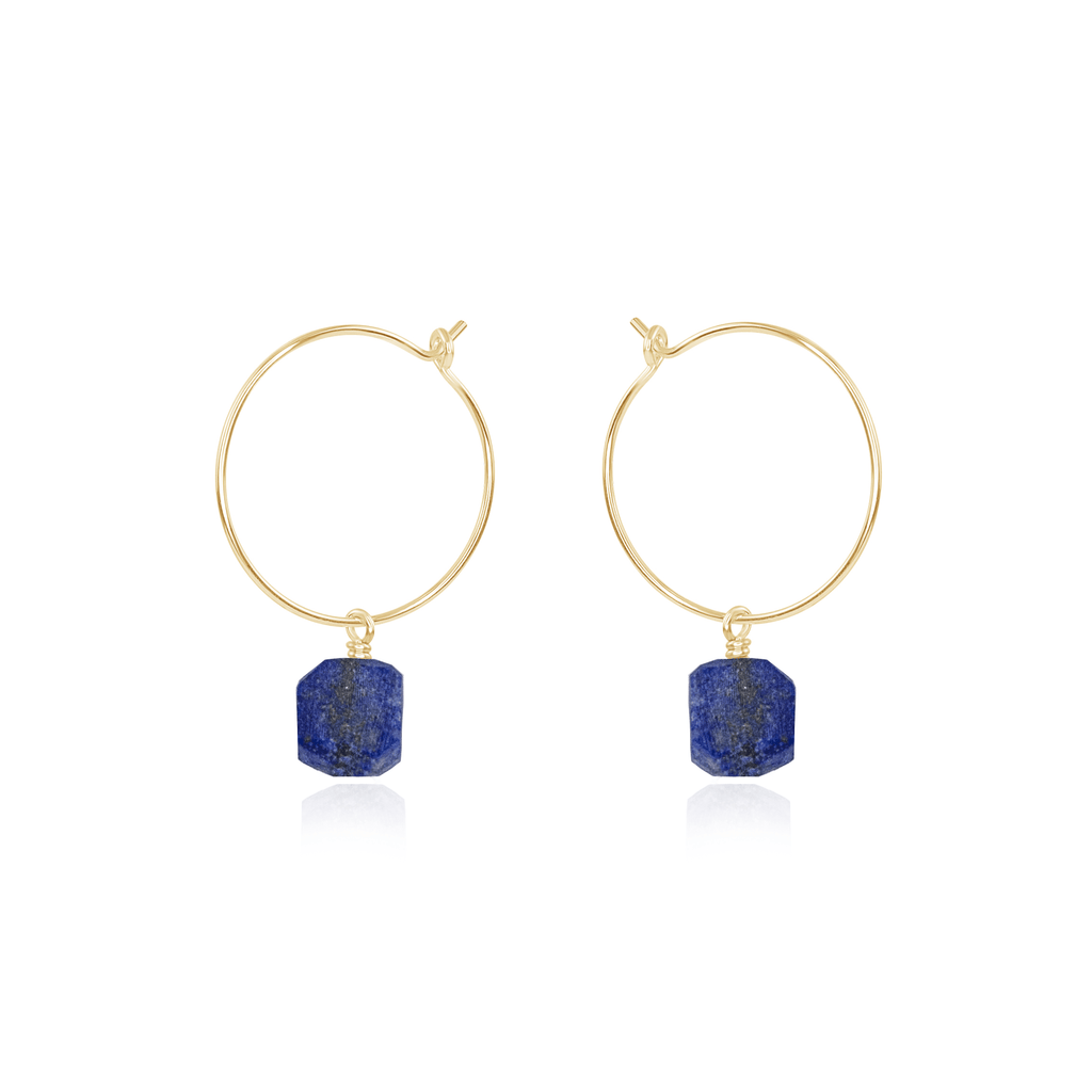 Raw Lapis Lazuli Gemstone Dangle Hoop Earrings - Raw Lapis Lazuli Gemstone Dangle Hoop Earrings - 14k Gold Fill - Luna Tide Handmade Crystal Jewellery