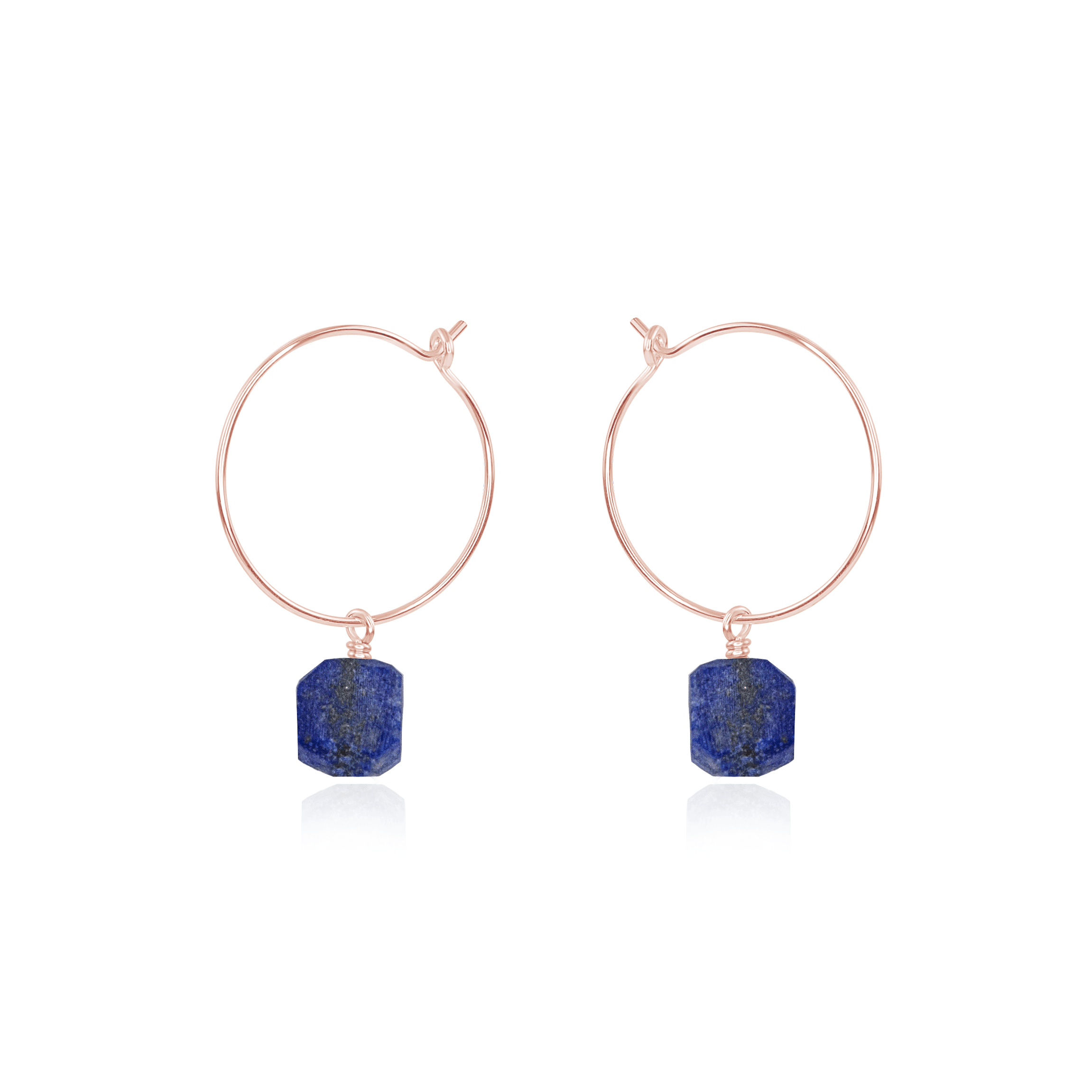 Raw Lapis Lazuli Gemstone Dangle Hoop Earrings - Raw Lapis Lazuli Gemstone Dangle Hoop Earrings - 14k Rose Gold Fill - Luna Tide Handmade Crystal Jewellery