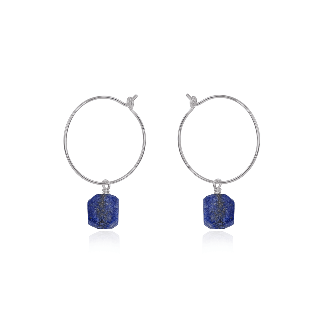 Raw Lapis Lazuli Gemstone Dangle Hoop Earrings - Raw Lapis Lazuli Gemstone Dangle Hoop Earrings - Stainless Steel - Luna Tide Handmade Crystal Jewellery