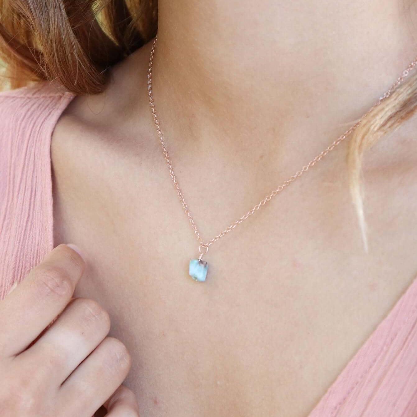 Raw Larimar Natural Crystal Pendant Necklace - Raw Larimar Natural Crystal Pendant Necklace - Sterling Silver / Satellite - Luna Tide Handmade Crystal Jewellery