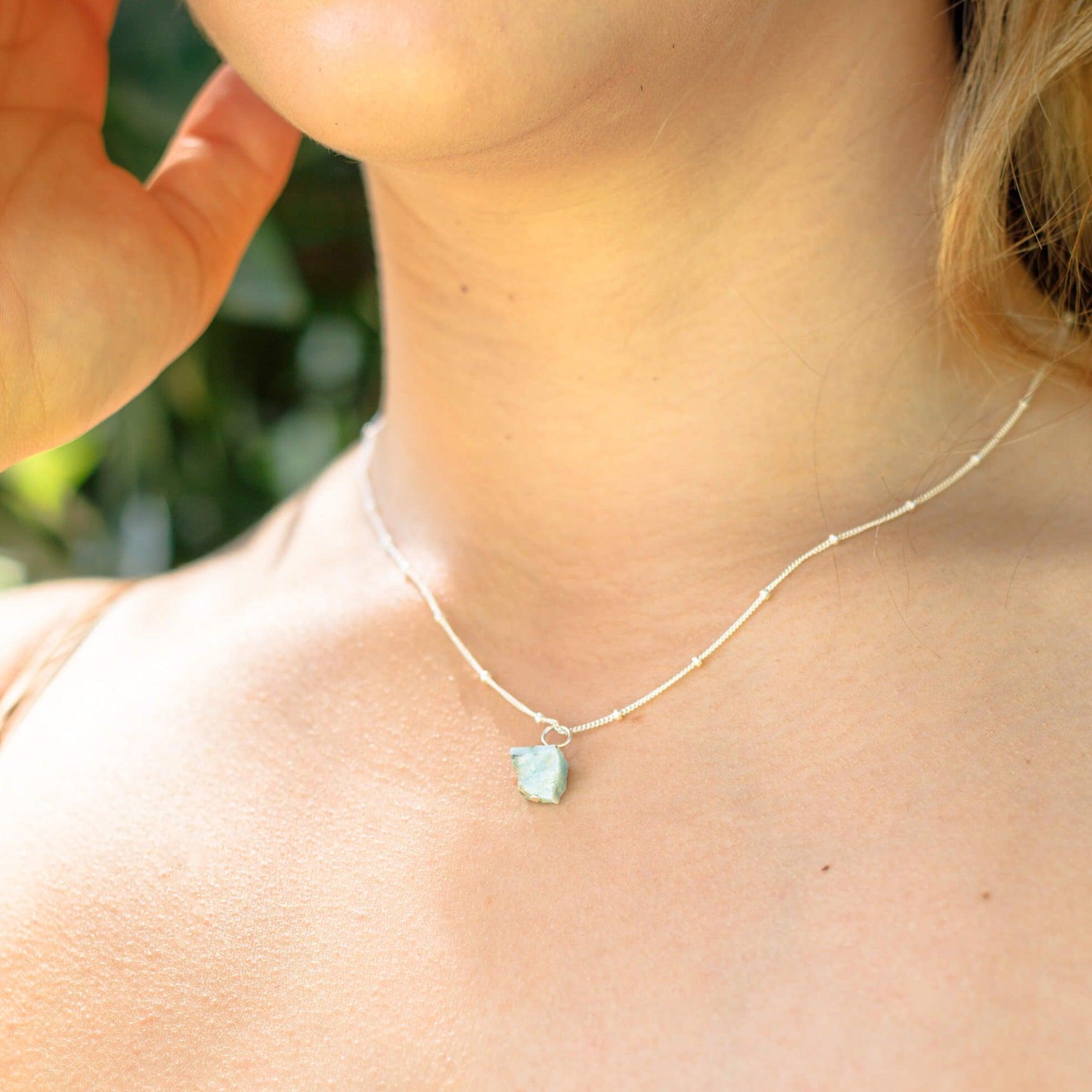 Raw Larimar Natural Crystal Pendant Necklace - Raw Larimar Natural Crystal Pendant Necklace - Sterling Silver / Satellite - Luna Tide Handmade Crystal Jewellery