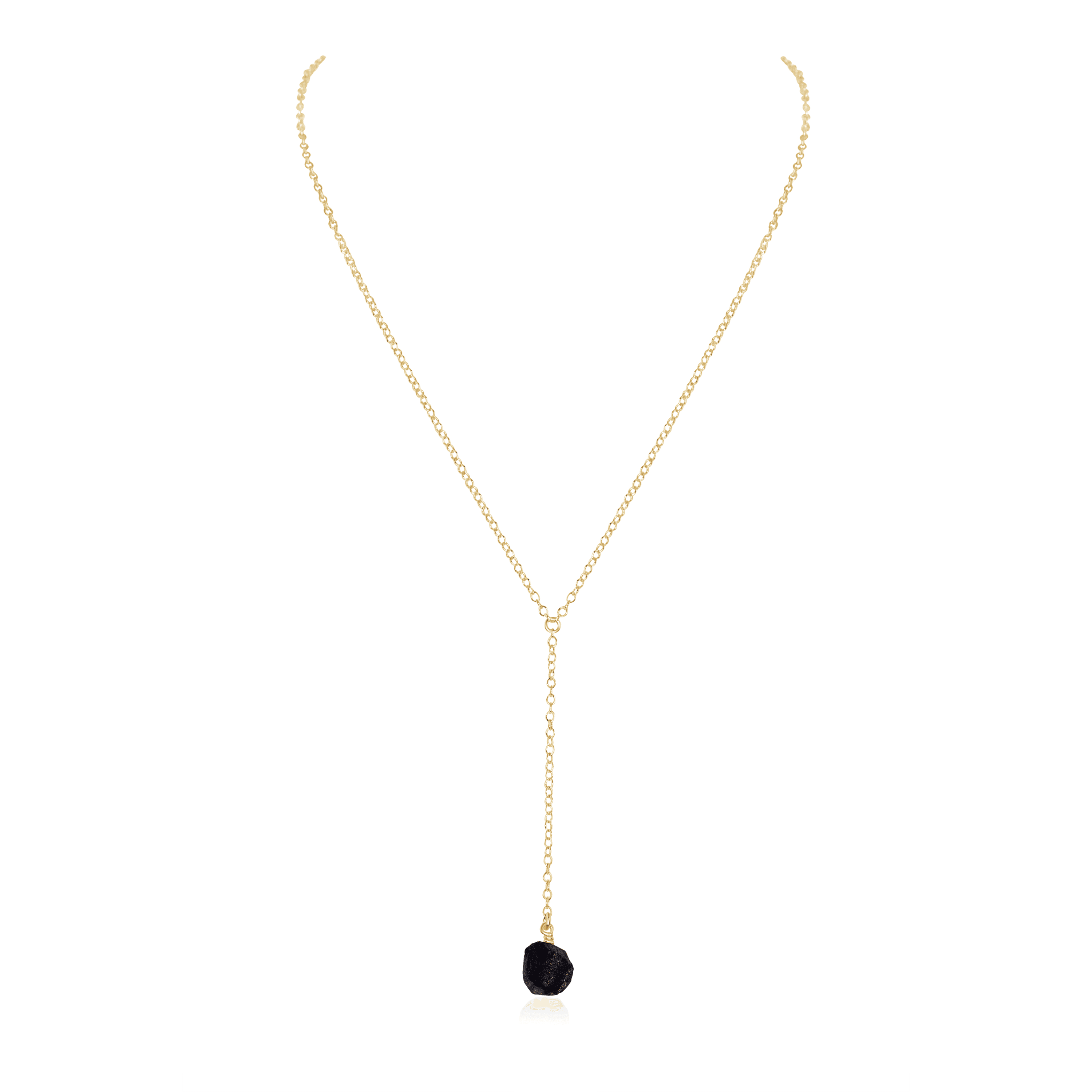 Raw Obsidian Crystal Lariat Necklace - Raw Obsidian Crystal Lariat Necklace - 14k Gold Fill - Luna Tide Handmade Crystal Jewellery