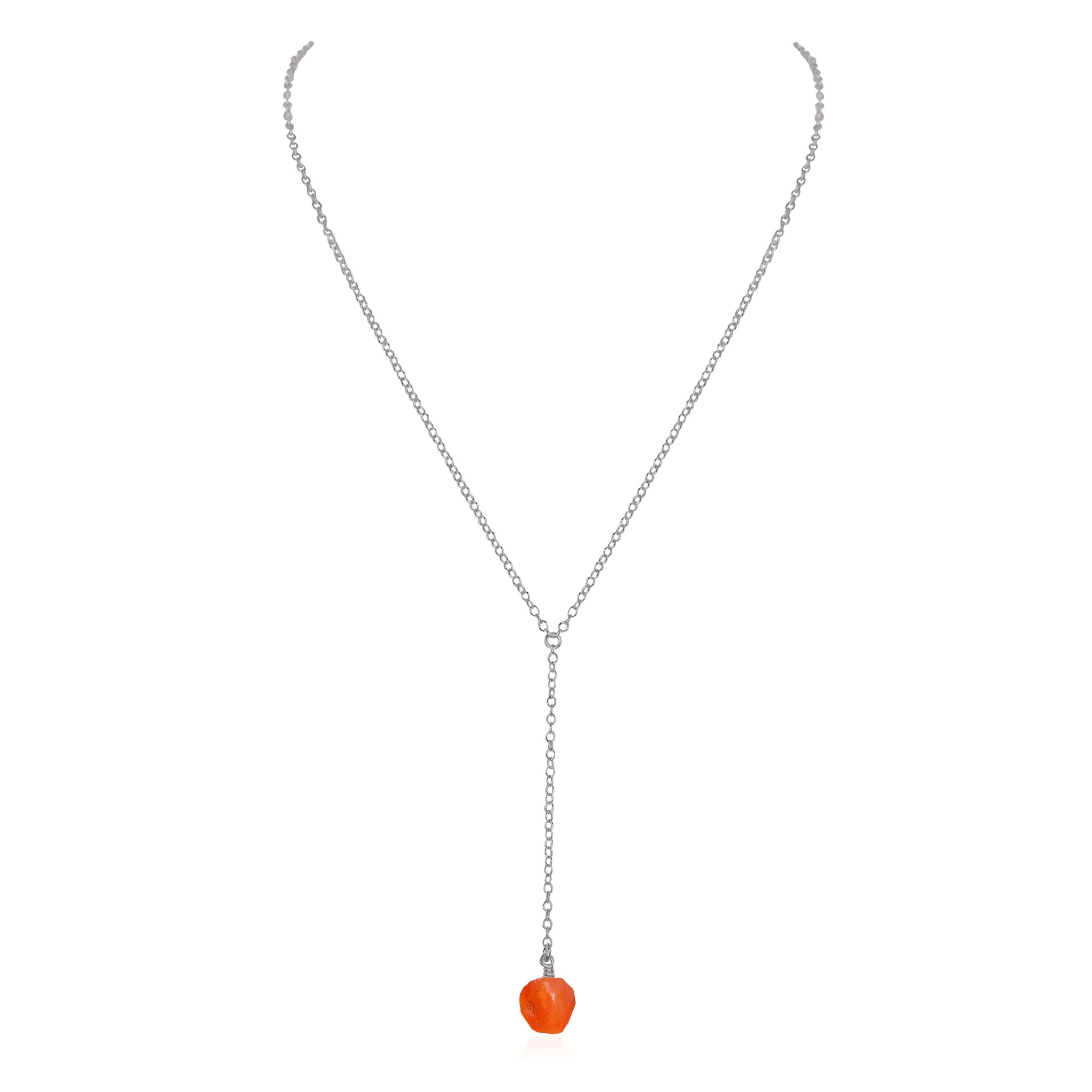 Raw Orange Carnelian Crystal Lariat Necklace - Raw Orange Carnelian Crystal Lariat Necklace - Stainless Steel - Luna Tide Handmade Crystal Jewellery