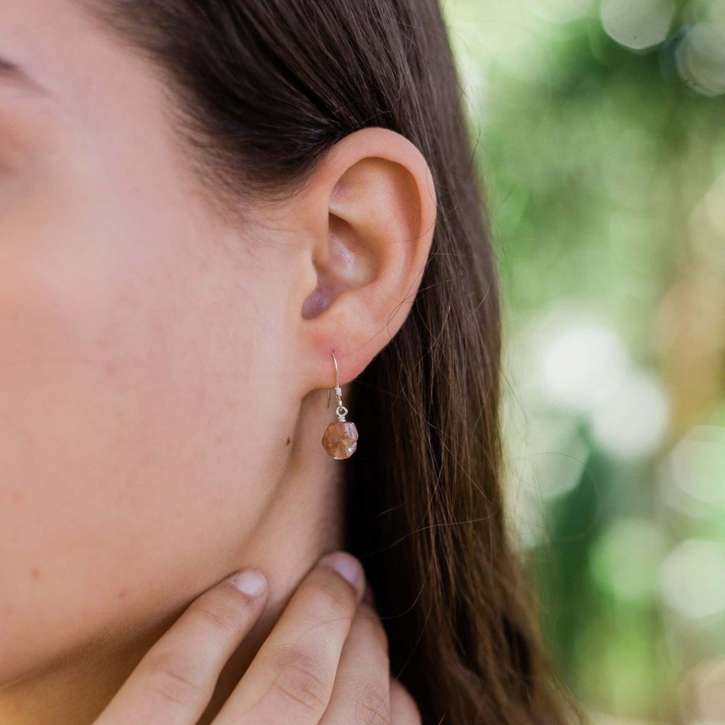 Raw Orange Sunstone Crystal Dangle Drop Earrings - Raw Orange Sunstone Crystal Dangle Drop Earrings - 14k Gold Fill - Luna Tide Handmade Crystal Jewellery
