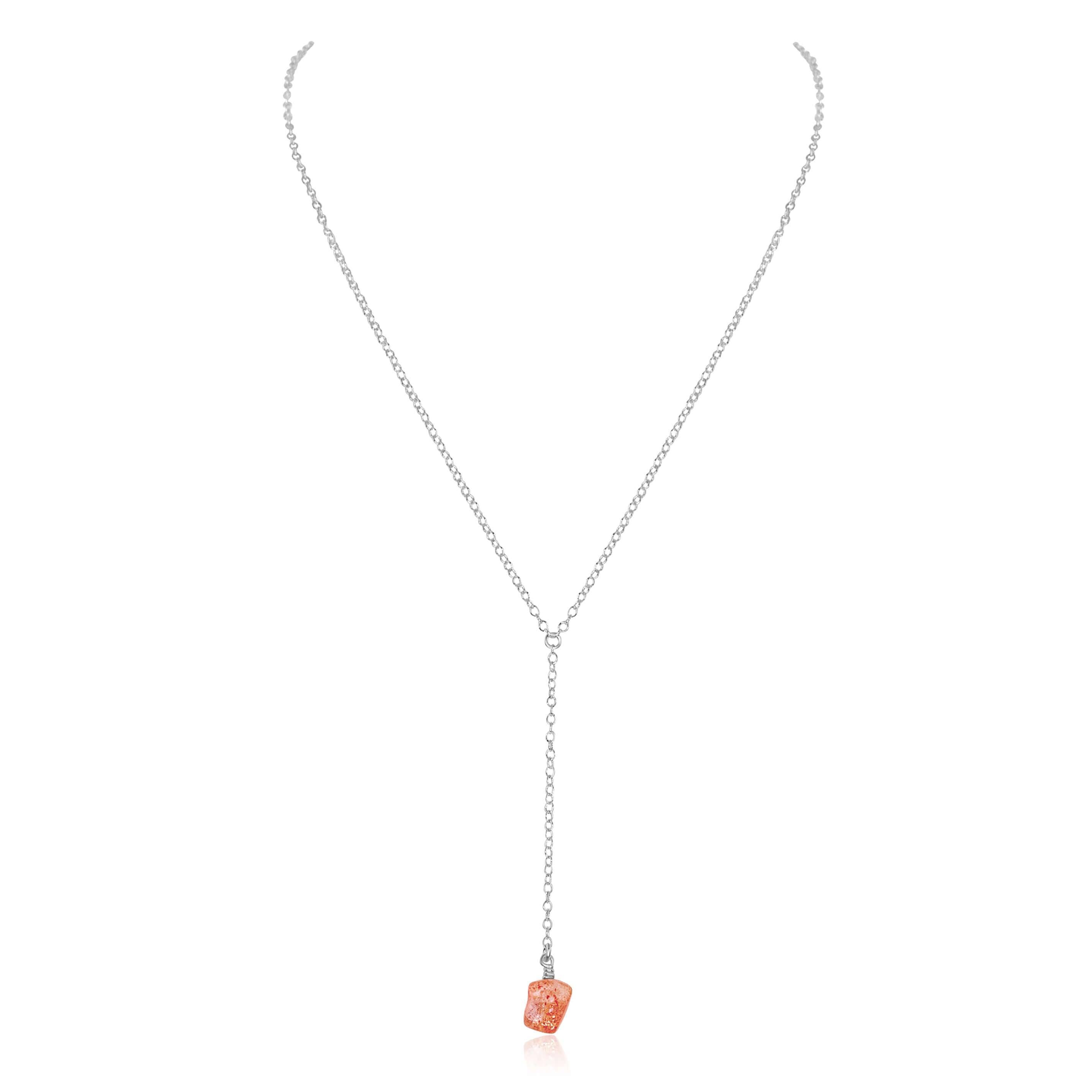 Raw Orange Sunstone Crystal Lariat Necklace - Raw Orange Sunstone Crystal Lariat Necklace - Sterling Silver - Luna Tide Handmade Crystal Jewellery