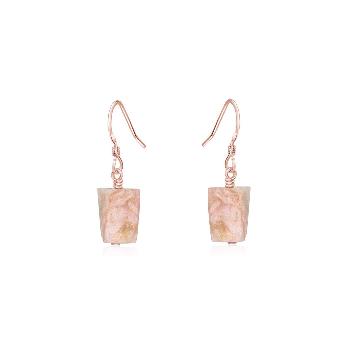 Raw Nugget Earrings - Pink Peruvian Opal - 14K Rose Gold Fill - Luna Tide Handmade Jewellery