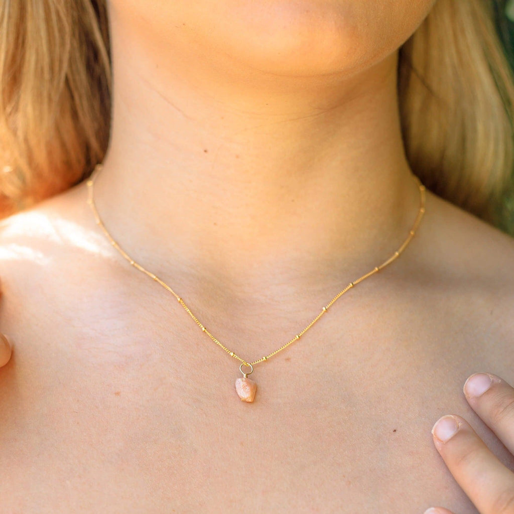 Raw Pink Peruvian Opal Natural Crystal Pendant Necklace - Raw Pink Peruvian Opal Natural Crystal Pendant Necklace - 14k Gold Fill / Satellite - Luna Tide Handmade Crystal Jewellery