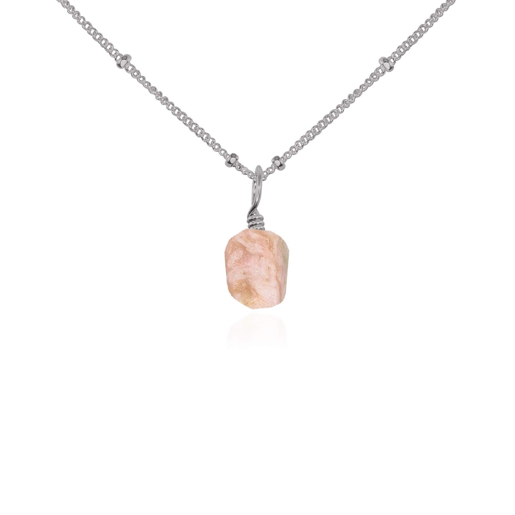 Raw Pink Peruvian Opal Natural Crystal Pendant Necklace - Raw Pink Peruvian Opal Natural Crystal Pendant Necklace - Stainless Steel / Satellite - Luna Tide Handmade Crystal Jewellery