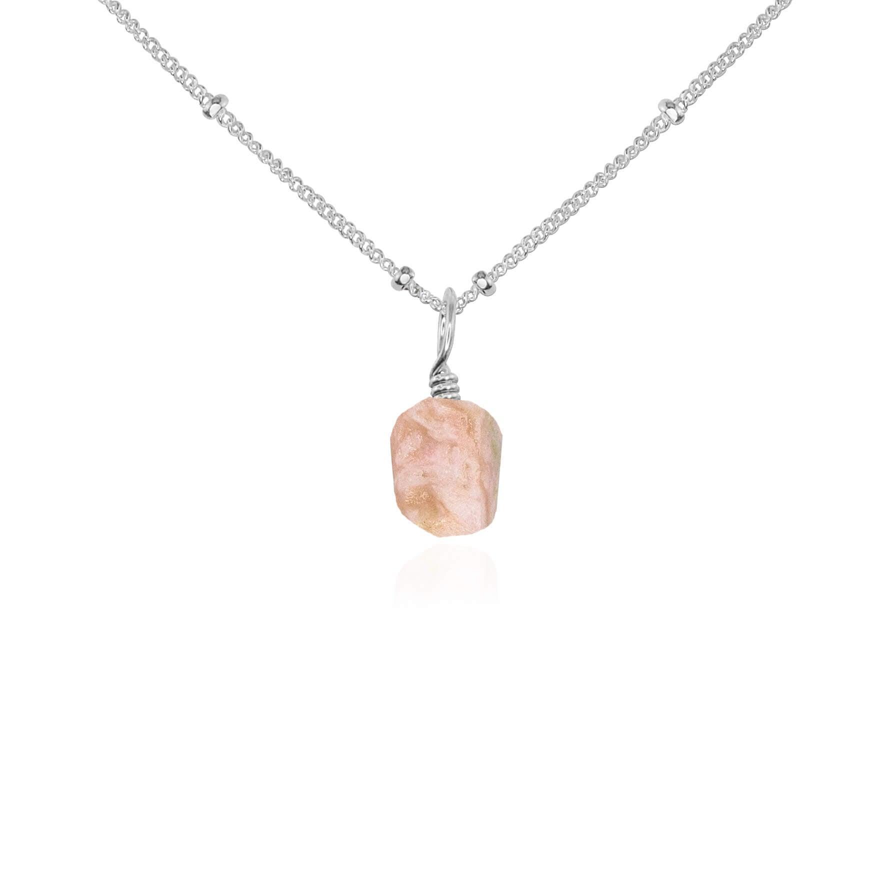 Raw Pink Peruvian Opal Natural Crystal Pendant Necklace - Raw Pink Peruvian Opal Natural Crystal Pendant Necklace - Sterling Silver / Satellite - Luna Tide Handmade Crystal Jewellery