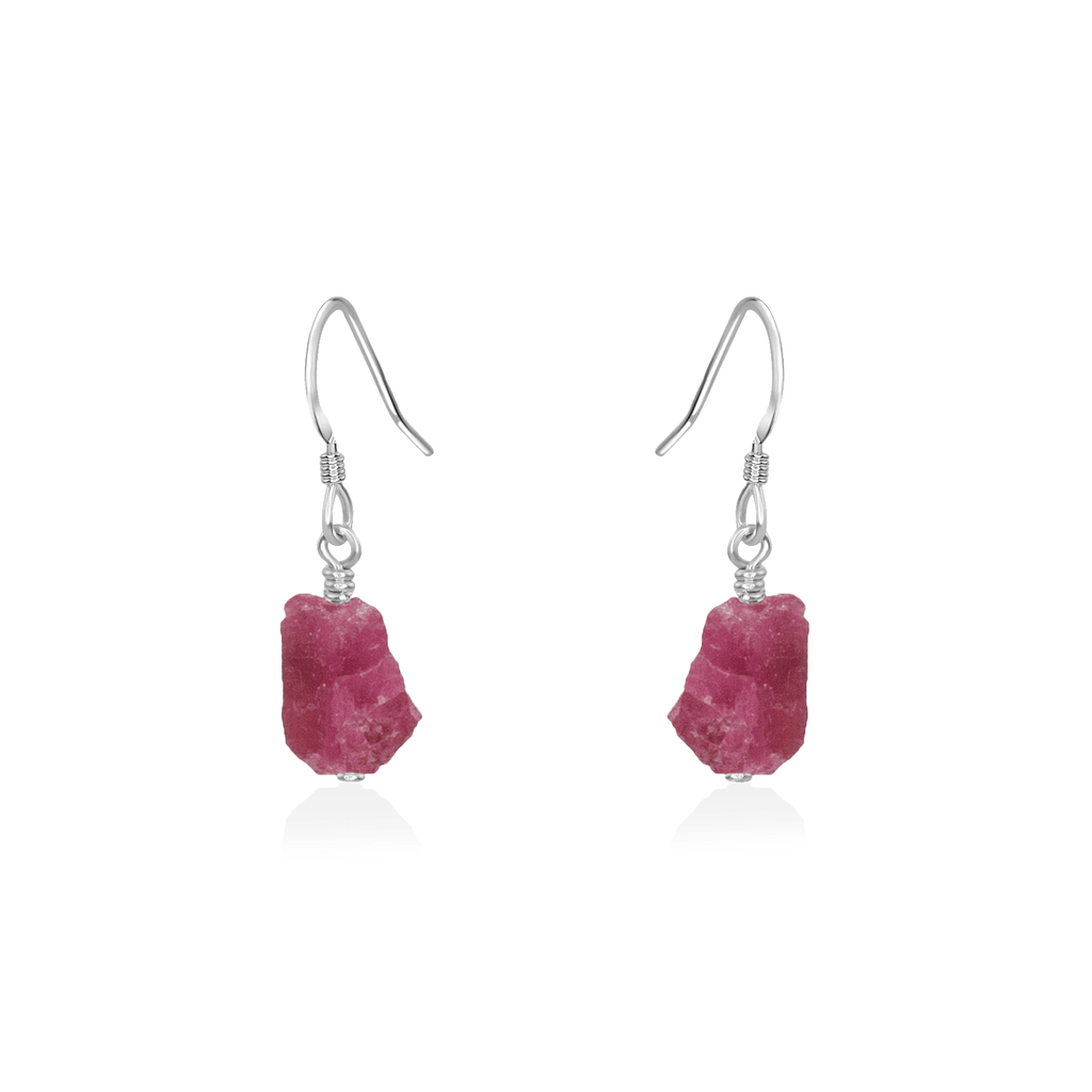 Raw Pink Tourmaline Crystal Dangle Drop Earrings - Raw Pink Tourmaline Crystal Dangle Drop Earrings - Sterling Silver - Luna Tide Handmade Crystal Jewellery