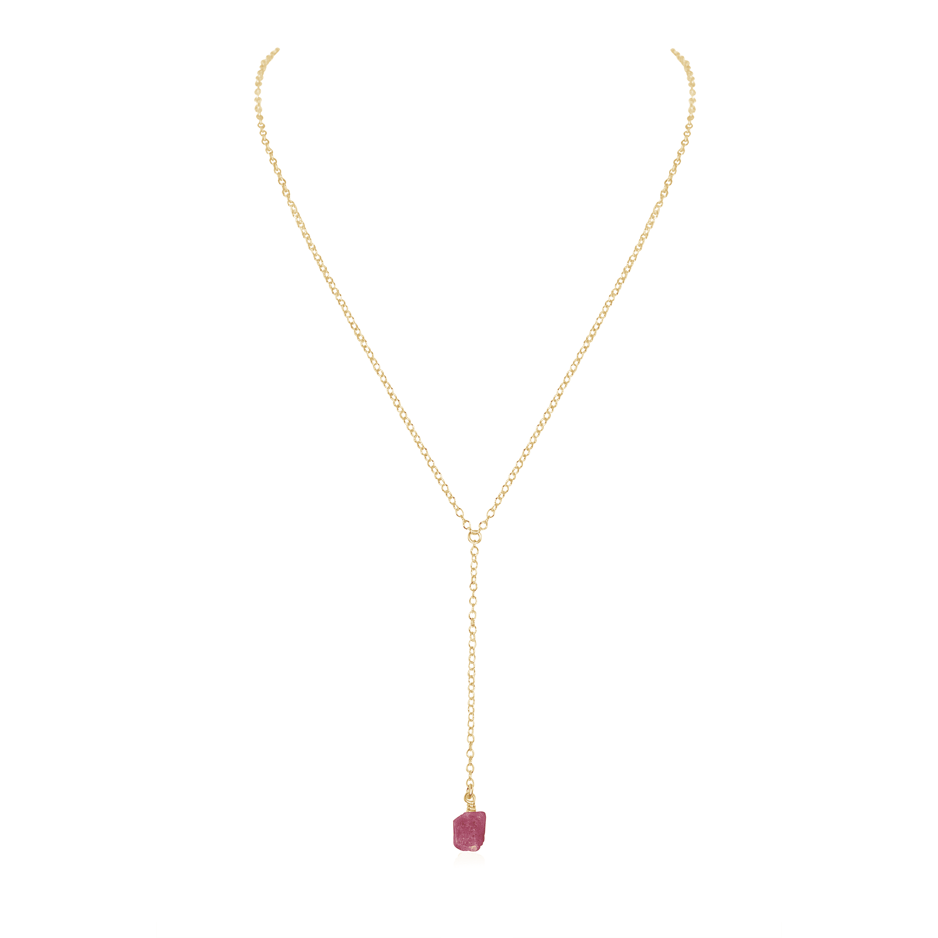 Raw Pink Tourmaline Crystal Lariat Necklace - Raw Pink Tourmaline Crystal Lariat Necklace - 14k Gold Fill - Luna Tide Handmade Crystal Jewellery