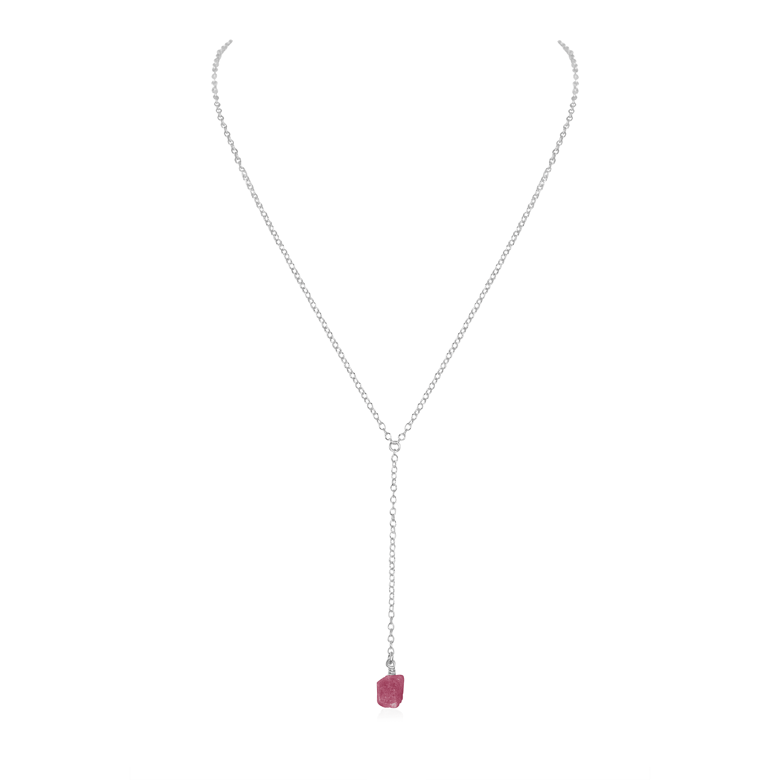 Raw Pink Tourmaline Crystal Lariat Necklace - Raw Pink Tourmaline Crystal Lariat Necklace - Sterling Silver - Luna Tide Handmade Crystal Jewellery