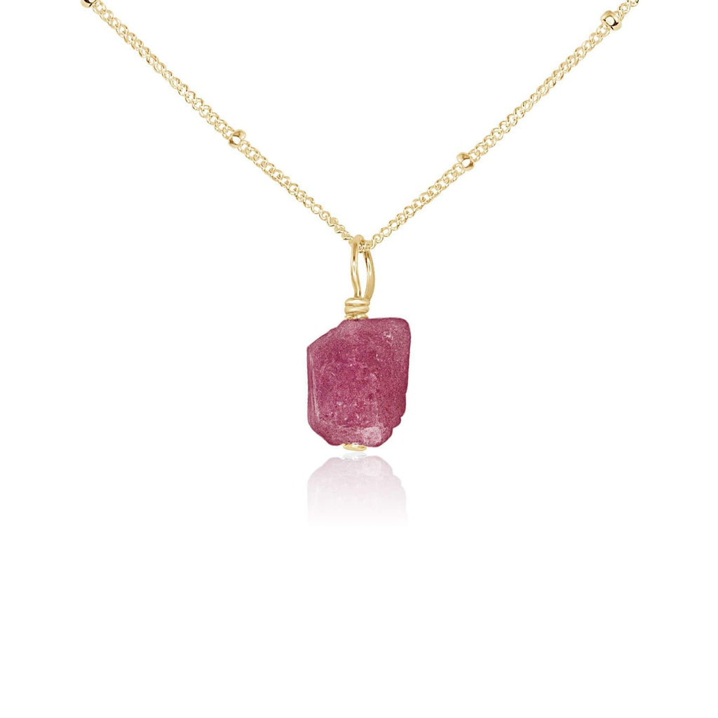 Raw Pink Tourmaline Natural Crystal Pendant Necklace - Raw Pink Tourmaline Natural Crystal Pendant Necklace - 14k Gold Fill / Satellite - Luna Tide Handmade Crystal Jewellery