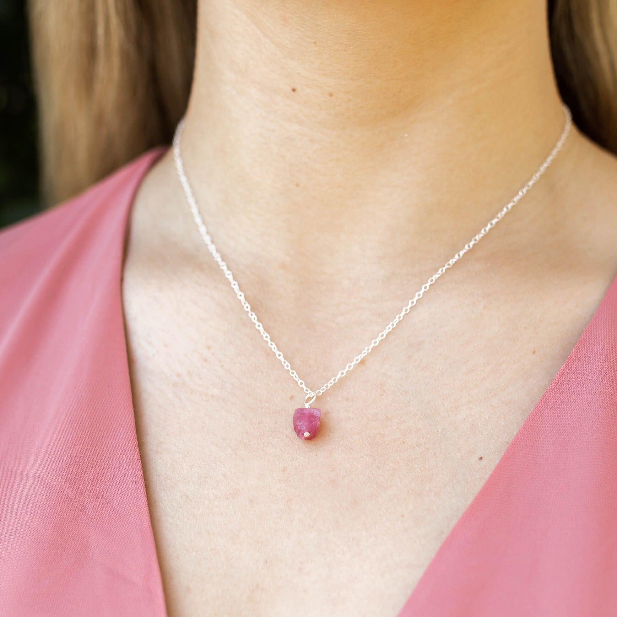 Raw Pink Tourmaline Natural Crystal Pendant Necklace - Raw Pink Tourmaline Natural Crystal Pendant Necklace - 14k Gold Fill / Satellite - Luna Tide Handmade Crystal Jewellery