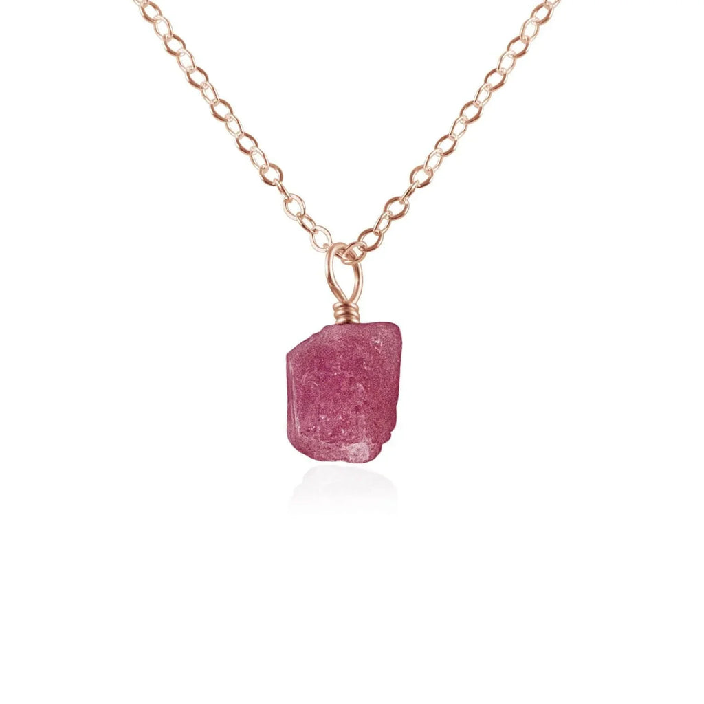 Raw Pink Tourmaline Natural Crystal Pendant Necklace - Raw Pink Tourmaline Natural Crystal Pendant Necklace - 14k Rose Gold Fill / Cable - Luna Tide Handmade Crystal Jewellery
