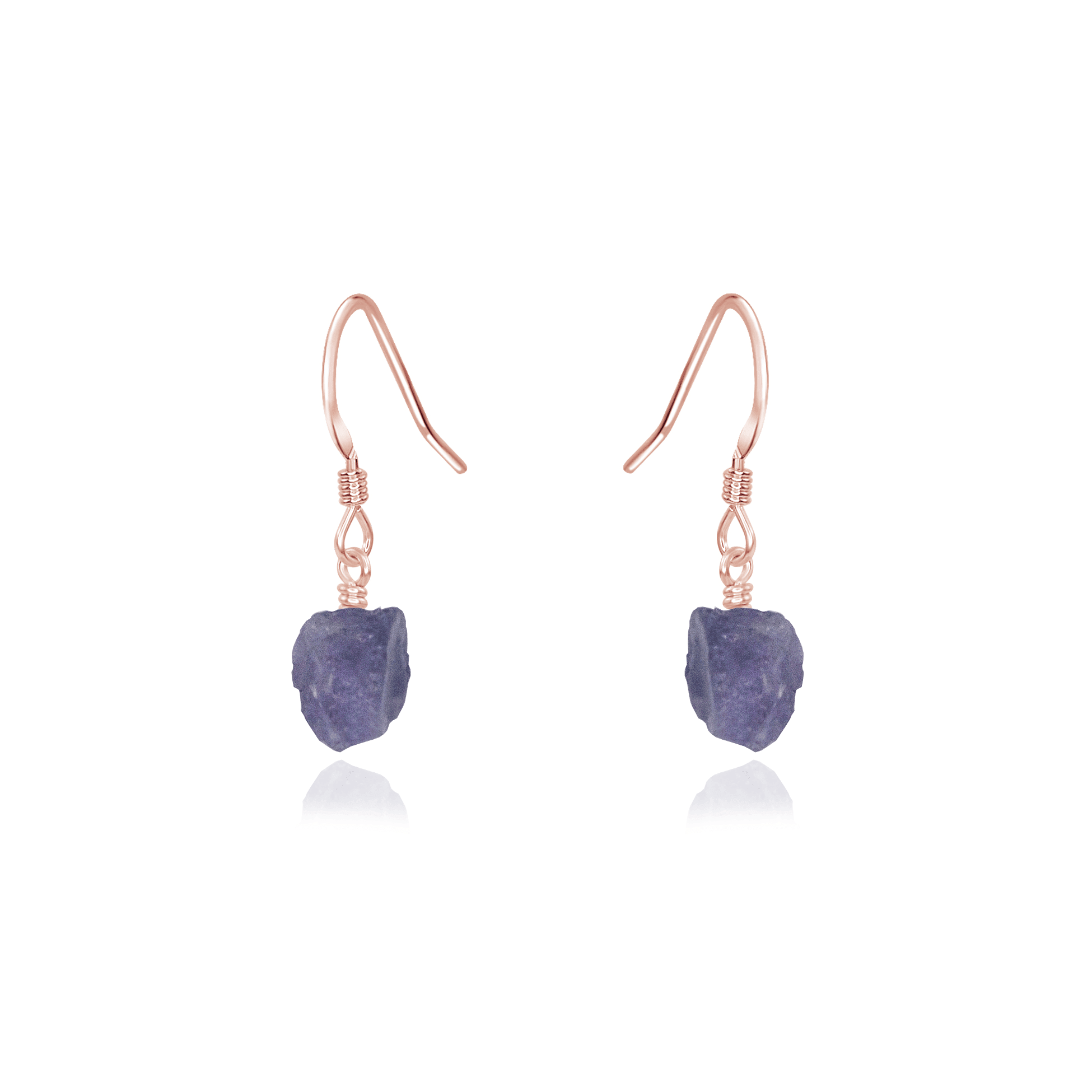 Raw Purple Tanzanite Crystal Dangle Drop Earrings - Raw Purple Tanzanite Crystal Dangle Drop Earrings - 14k Rose Gold Fill - Luna Tide Handmade Crystal Jewellery