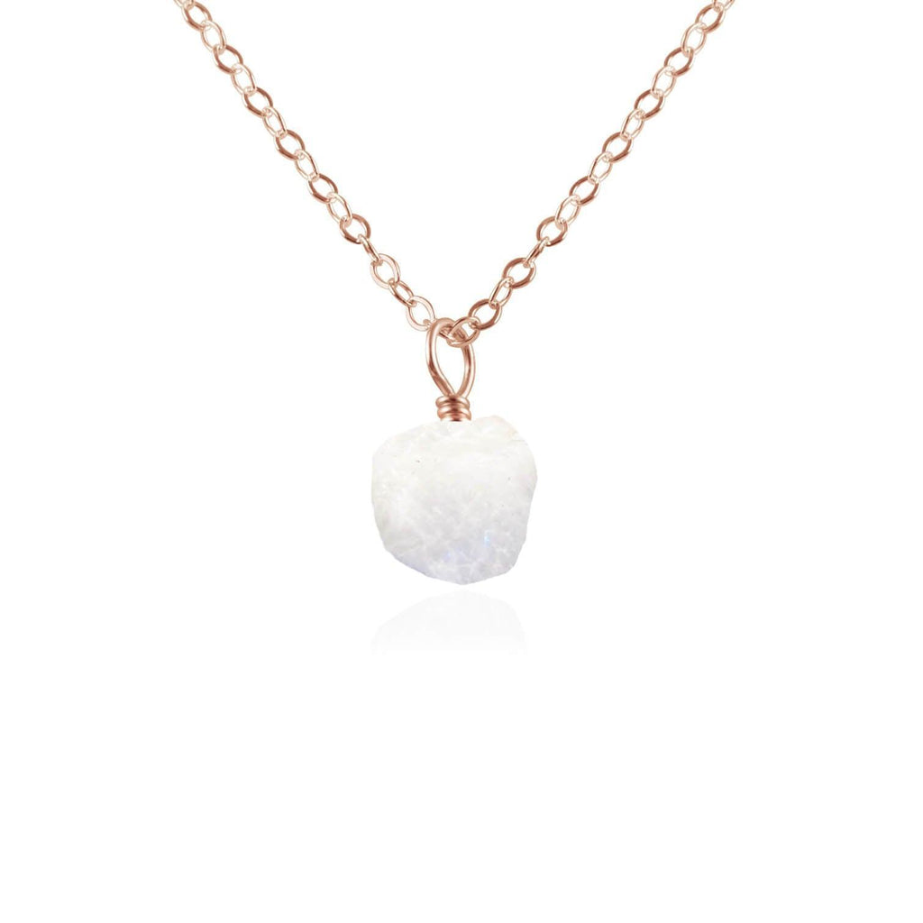 Raw Rainbow Moonstone Natural Crystal Pendant Necklace - Raw Rainbow Moonstone Natural Crystal Pendant Necklace - 14k Rose Gold Fill / Cable - Luna Tide Handmade Crystal Jewellery