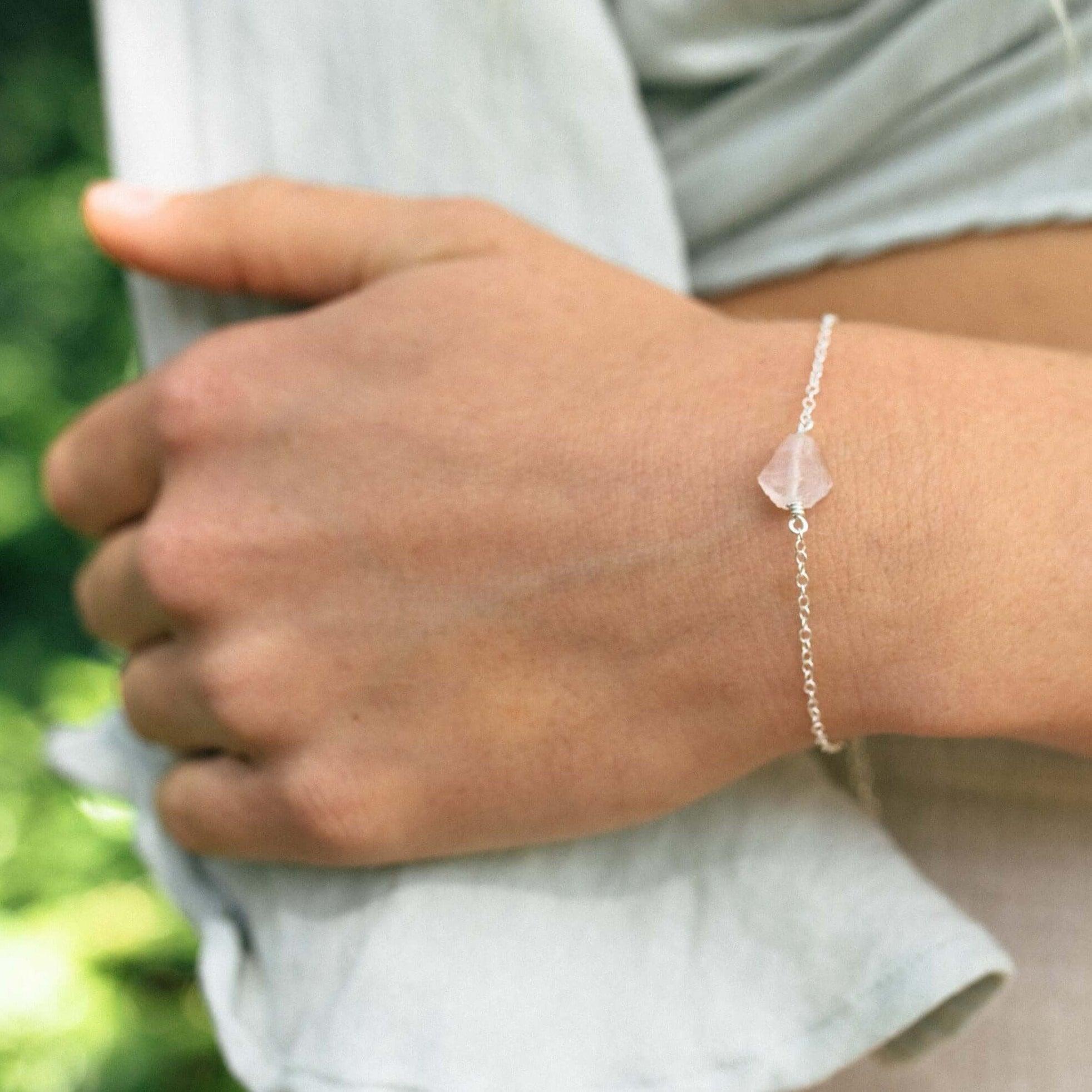 Raw Rose Quartz Crystal Nugget Bracelet - Raw Rose Quartz Crystal Nugget Bracelet - 14k Gold Fill - Luna Tide Handmade Crystal Jewellery