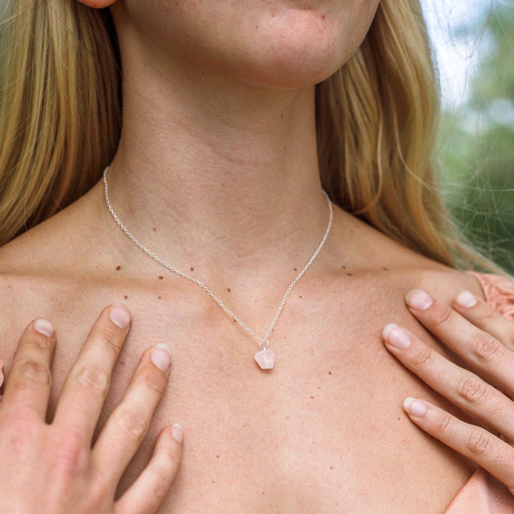 Raw Rose Quartz Natural Crystal Pendant Necklace - Raw Rose Quartz Natural Crystal Pendant Necklace - 14k Gold Fill / Satellite - Luna Tide Handmade Crystal Jewellery