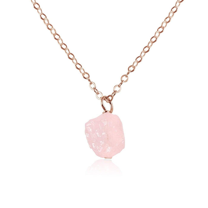 Raw Rose Quartz Natural Crystal Pendant Necklace - Raw Rose Quartz Natural Crystal Pendant Necklace - 14k Rose Gold Fill / Cable - Luna Tide Handmade Crystal Jewellery